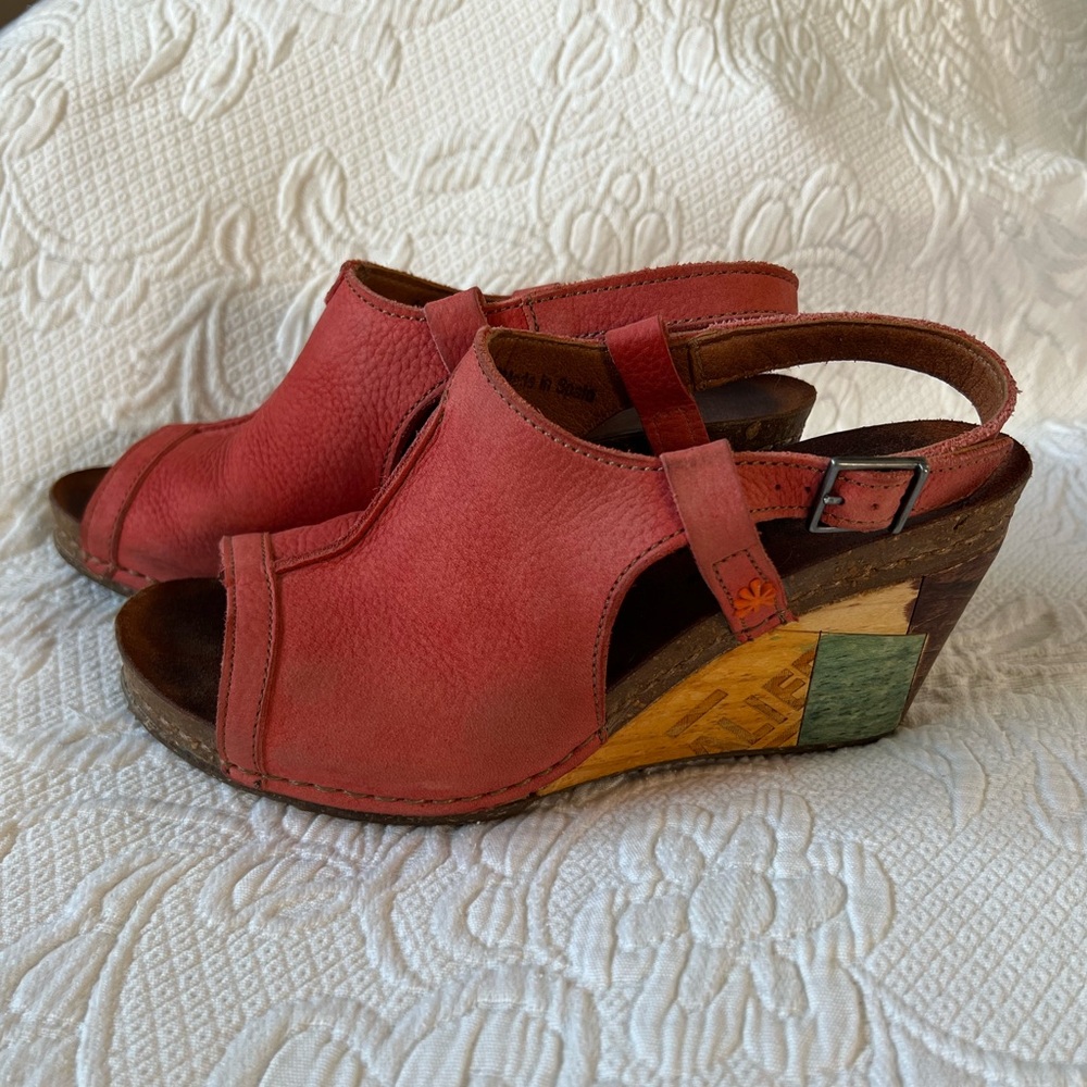 Women’s Red Leather Slingback Wedge Sandals